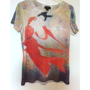 CARTISE T Shirt Top Women L vintage Oriental Theme Dancer in Flowing Red Dress